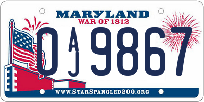 MD license plate 0AJ9867