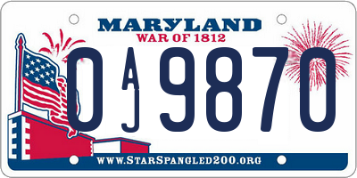 MD license plate 0AJ9870