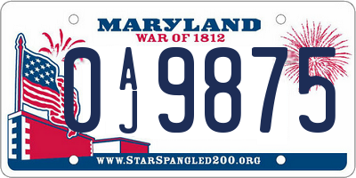 MD license plate 0AJ9875