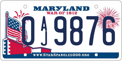 MD license plate 0AJ9876