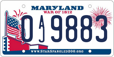 MD license plate 0AJ9883