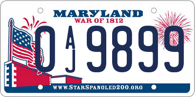 MD license plate 0AJ9899