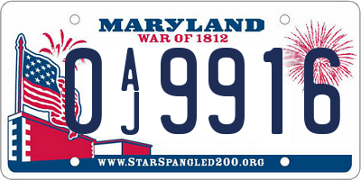 MD license plate 0AJ9916