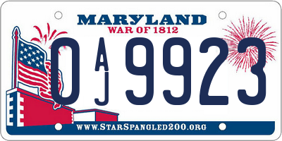 MD license plate 0AJ9923