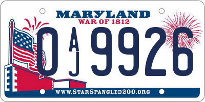 MD license plate 0AJ9926