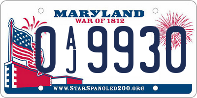 MD license plate 0AJ9930