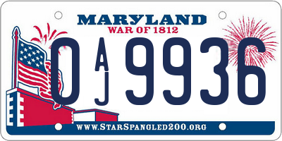 MD license plate 0AJ9936