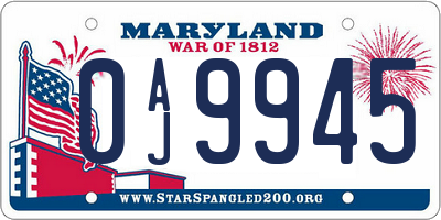 MD license plate 0AJ9945