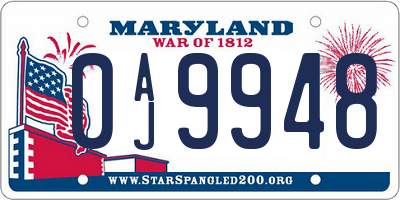 MD license plate 0AJ9948