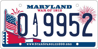 MD license plate 0AJ9952