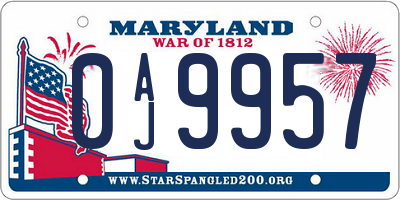 MD license plate 0AJ9957