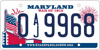 MD license plate 0AJ9968