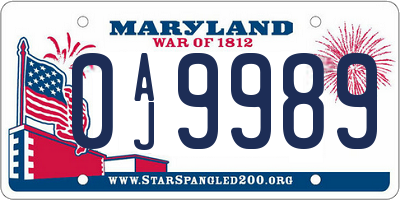 MD license plate 0AJ9989