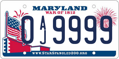 MD license plate 0AJ9999