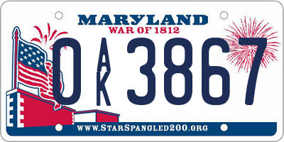 MD license plate 0AK3867