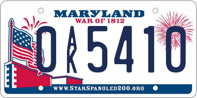 MD license plate 0AK5410