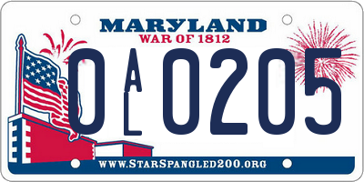 MD license plate 0AL0205
