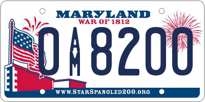 MD license plate 0AM8200