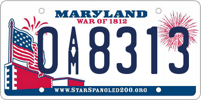 MD license plate 0AM8313