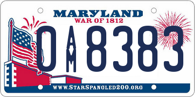 MD license plate 0AM8383