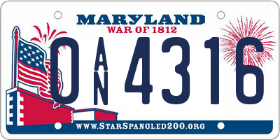 MD license plate 0AN4316