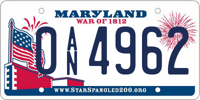 MD license plate 0AN4962