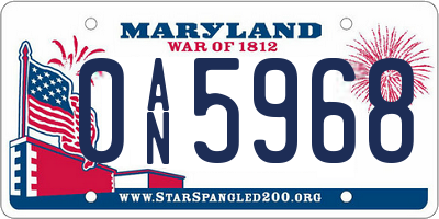 MD license plate 0AN5968