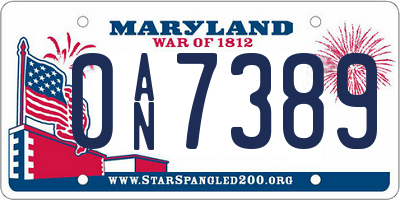 MD license plate 0AN7389