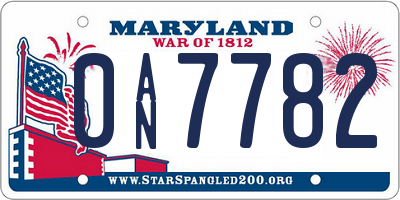 MD license plate 0AN7782