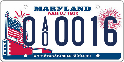 MD license plate 0AO0016