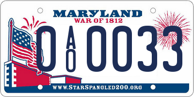 MD license plate 0AO0033