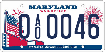 MD license plate 0AO0046