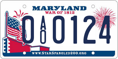 MD license plate 0AO0124