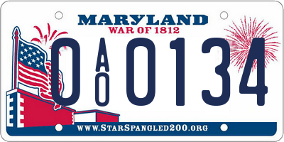 MD license plate 0AO0134