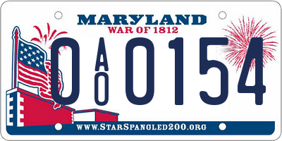 MD license plate 0AO0154