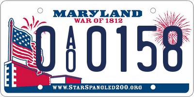 MD license plate 0AO0158