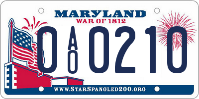 MD license plate 0AO0210