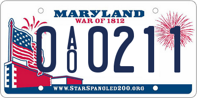 MD license plate 0AO0211