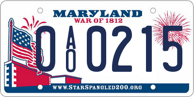 MD license plate 0AO0215