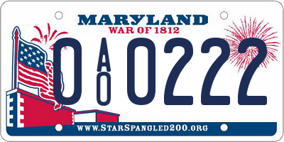 MD license plate 0AO0222