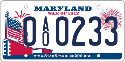 MD license plate 0AO0233