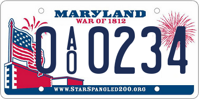 MD license plate 0AO0234