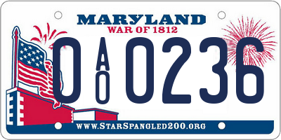 MD license plate 0AO0236