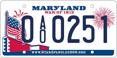 MD license plate 0AO0251