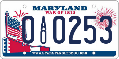 MD license plate 0AO0253
