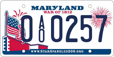 MD license plate 0AO0257