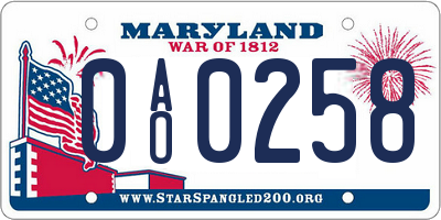 MD license plate 0AO0258