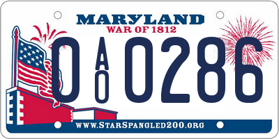 MD license plate 0AO0286