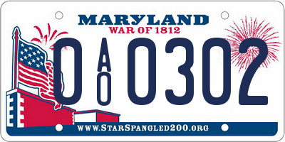 MD license plate 0AO0302