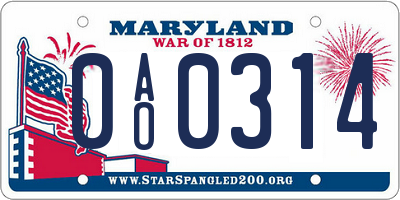 MD license plate 0AO0314